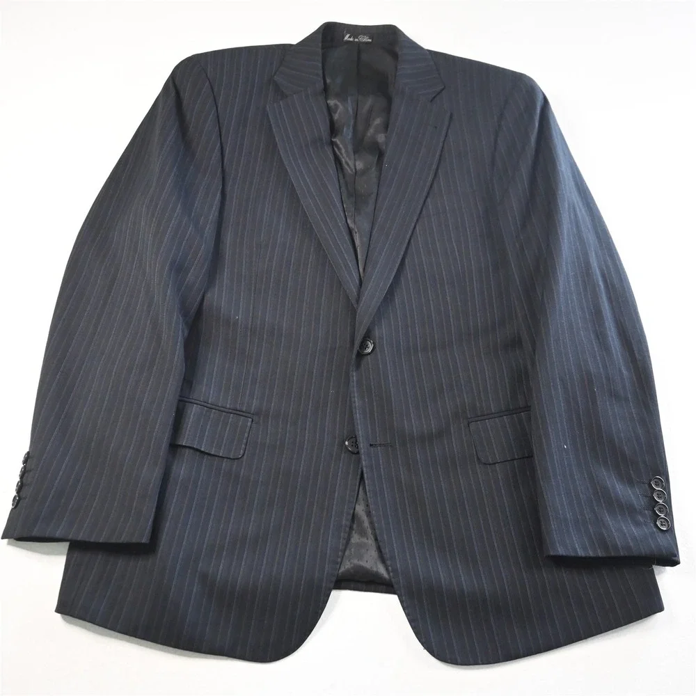 Evan Piccone 40R 34x34 Navy‎ Blue Striped Mens Jacket Pants Suit